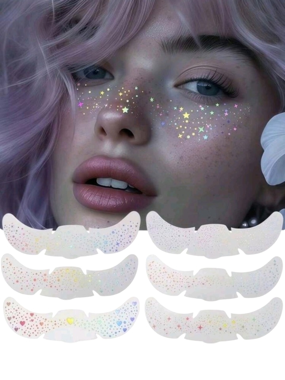 Holographic Star & Heart Face Stickers - Iridescent White